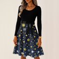 thumbnail image 2 of Women's Casual Fashion Long Sleeve Christmas Graphic Printed Vintage Long Dresses, Round Neck, Retro Style, Holiday Print, Party Dress, Casual Wear,Navy,4XL, 2 of 6