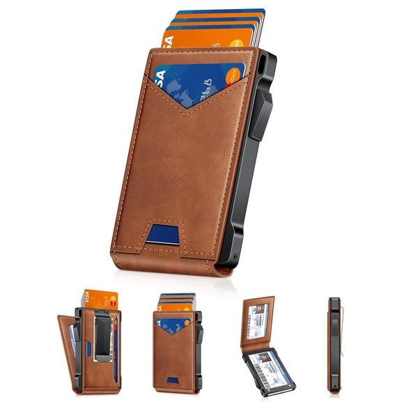 Billetera Kafellon RFID tipo bifold con apertura emergente y 2 ventanas para identificación