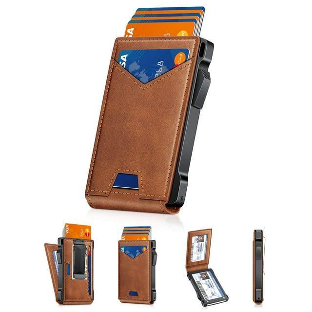 Billetera Kafellon RFID tipo bifold con apertura emergente y 2 ventanas para identificación