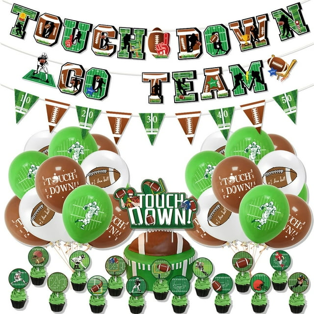Decoraciones Para Fiestas. Decoraciones De Cumpleaños Con Temática Futbolística. Set De Artículos Para Fiestas Deportivas (Set De Banderas De Cumpleaños, Globos, Adornos Para Tartas, Globos).