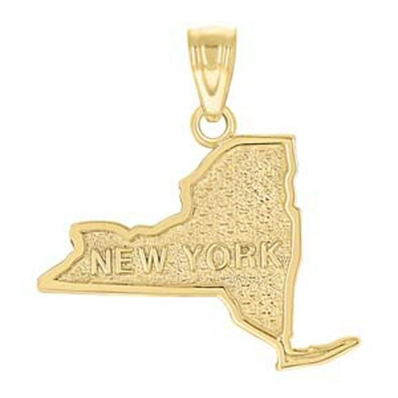 10kt Real Yellow Gold Mens Textured New York State Map Charm Pendant