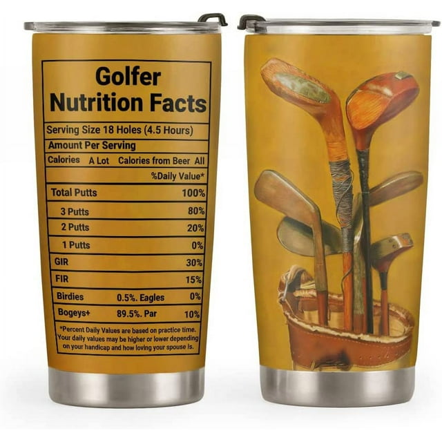 20oz Golf Gifts for Men, Gifts for Golfers, Valentines Day Gifts for Him, Coffee Thermos Gifts for Men, Gifts for Husband, Dad, Son Golf Facts Tumbler Cup, Insulated Travel Coffee Mug with Lid