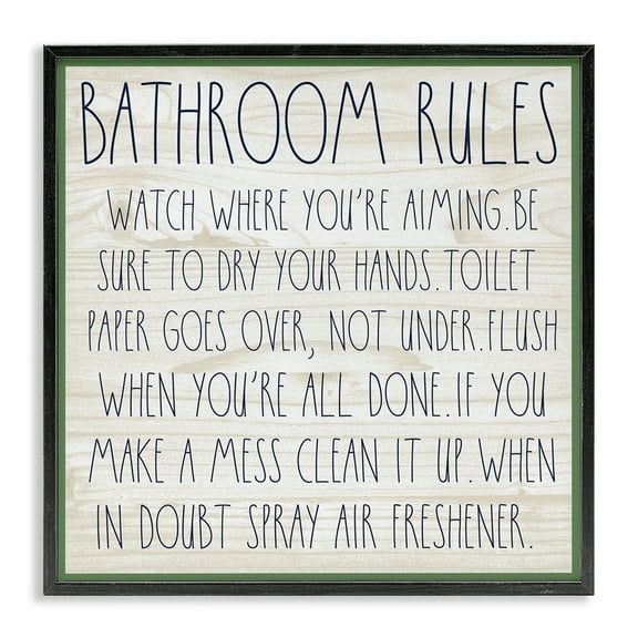 Stupell Industries Rustic Chic Bathroom Typography Painting Black Framed Art Print Wall Art, 12 x 12
