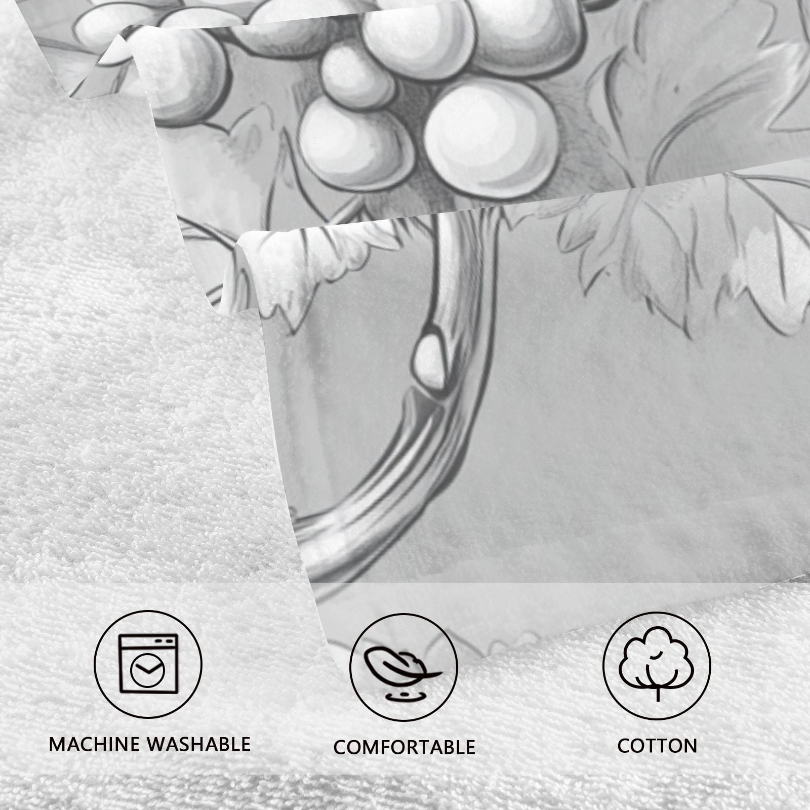 Gray Grapes Leaves Hand Towels Cotton Bath Towels Large Face Towels Absorbent for Bathroom 2 Packs