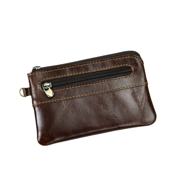 Magnetic Closure Leather Card Wallet, Slim Zipper Purse for Credit Cards and IDs