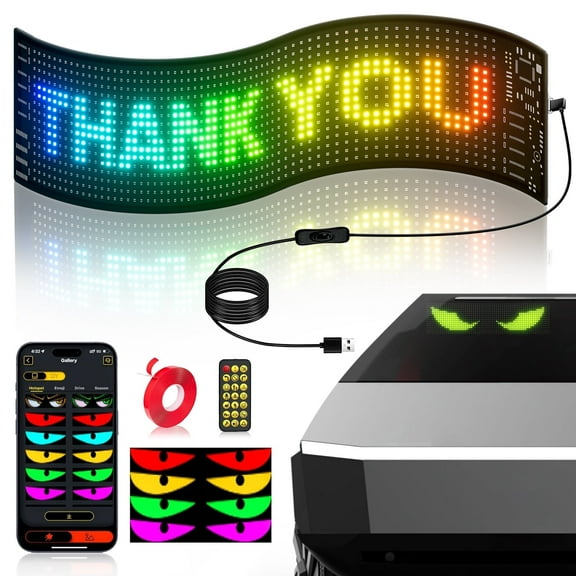 iHorse Racing 6.81x2.75inch LED Car Sign, Devil Eyes Light for Windshield Programmable Scrolling Animated Sign for Car, Custom Flexible Light Bluetooth App & Remote Control Bright Display Signs