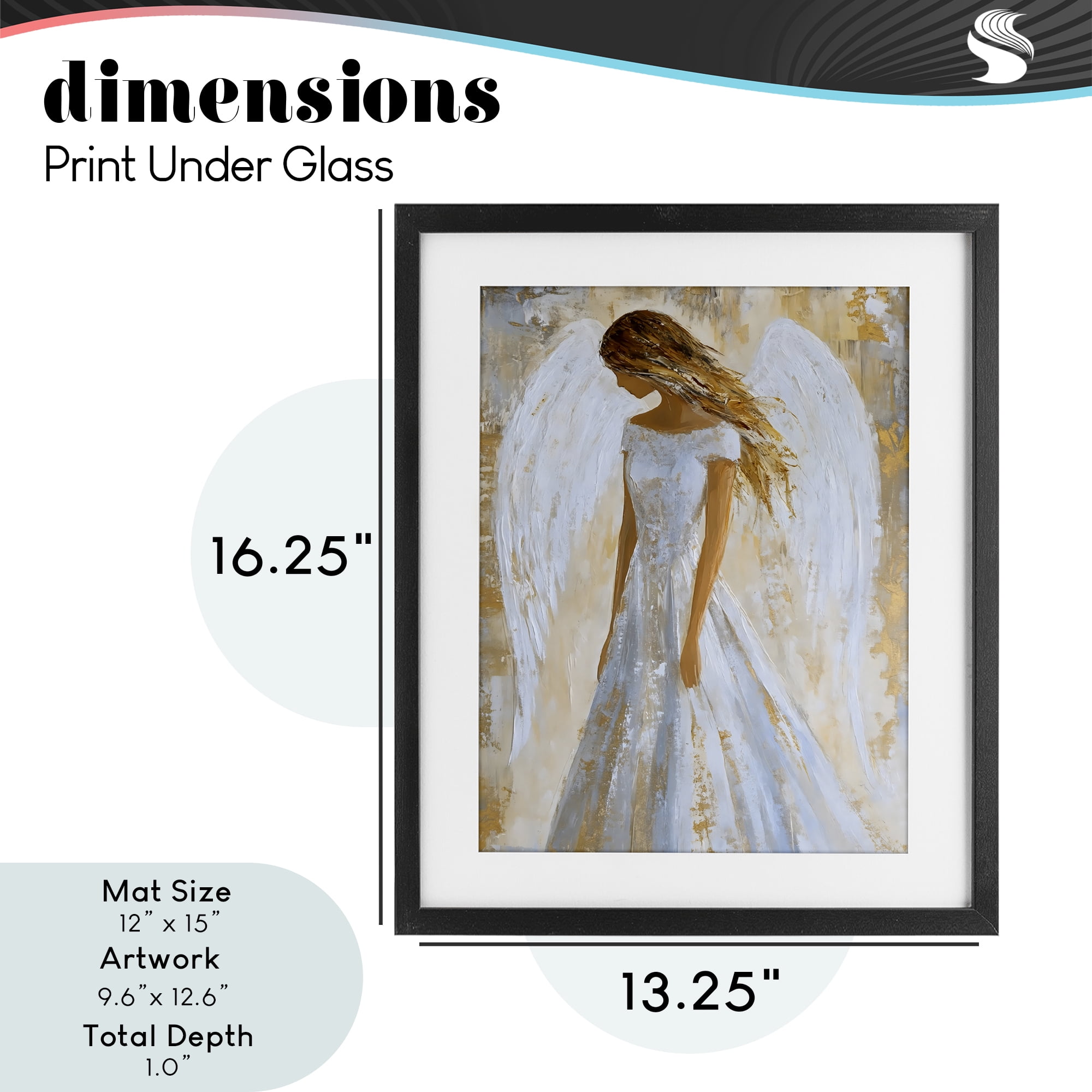 Holy Angel In White Black Framed Print Under Glass, design by Franklyn Gregory