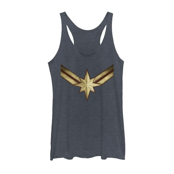 Women's Marvel Captain Marvel Star Symbol Costume  Racerback Tank Top Navy Blue Heather Large
