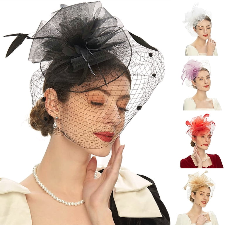 Fascinator Hat Sheer Mesh Large Flower Veil Retro Elegant 