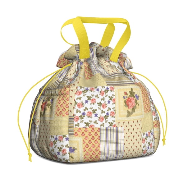 Pioneer Flower Floral Print Pattern Drawstring Lunch Bag Women - Drawstring Lunch Bag Insulated for Work Office - Stain-Resistant Large Lunchbags for Women with Multi-Pockets