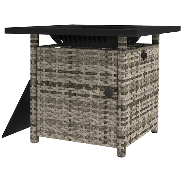 CoSoTower Outdoor PE Rattan Propane Fire Pit Table, 50,000 BTU Pulse-Ignition Wicker Fire Table, Mixed Grey