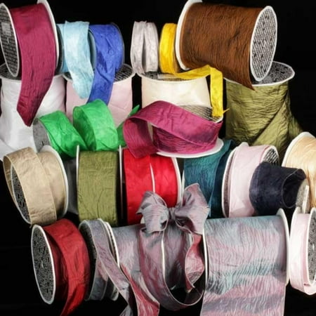 Chocolate Brown Satin Ribbon - Soft Chocolate Brown Crinkled Satin Silk Wired Craft Ribbon 2