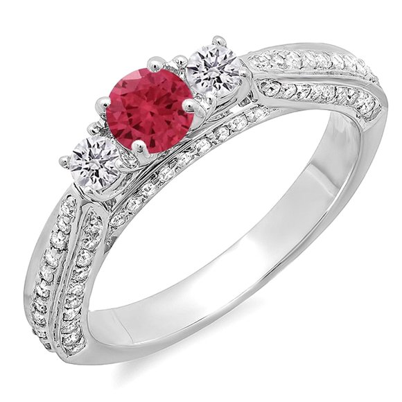 Dazzlingrock Collection 14K Round Ruby & White Diamond Bridal Engagement Ring, White Gold, Size 6.5