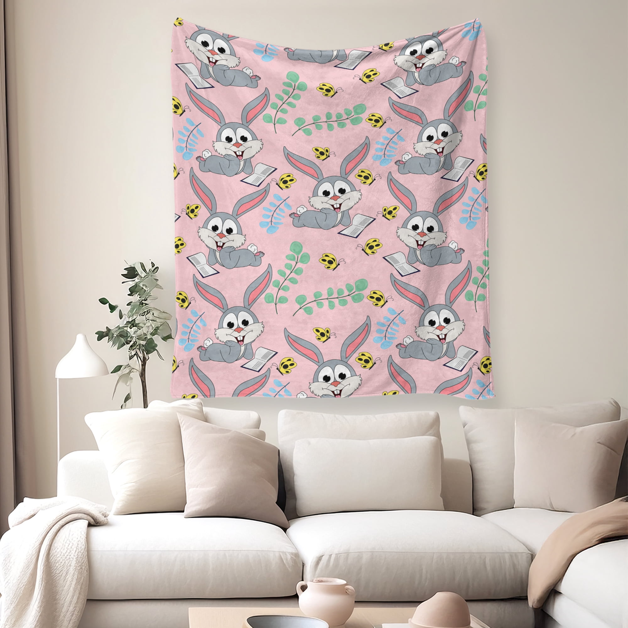 Flannel Fleece Throw Blanket, Soft Large Throw Blanket, Lightweight Cozy Plush Throw Blanket Fit Sofa Bed, 50"x60", Rabbit