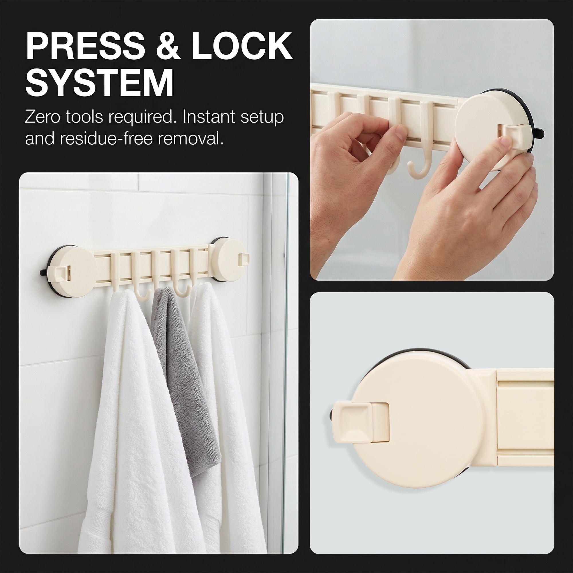 Unique Bargains Coat Rack Wall Mount Suction Cup 5 Hooks for Entryway Bathroom White