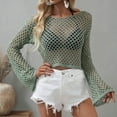 thumbnail image 2 of Women Hollow Out Tops Long Sleeve Crochet Knit Crop Tops Blouse See Through Fishnet Top E-Girls Teen Streetwear, 2 of 6