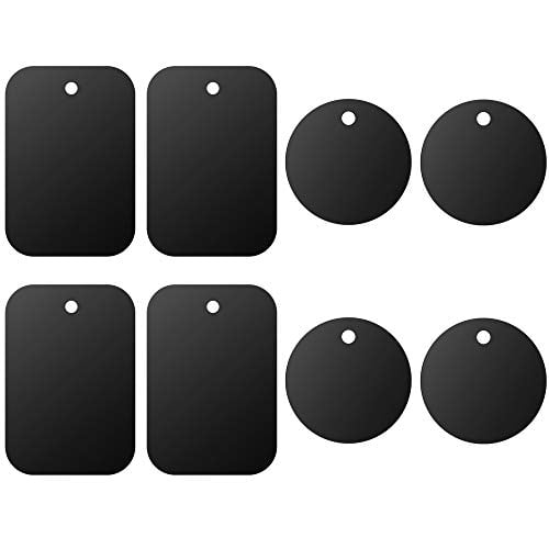 Universal Metal Plate 8 Pack for Magnetic Phone Car Mount Holder Cradle with Adhesive (Compatible with Magnetic Mounts) - 4 Rectangle and 4 Round, Black