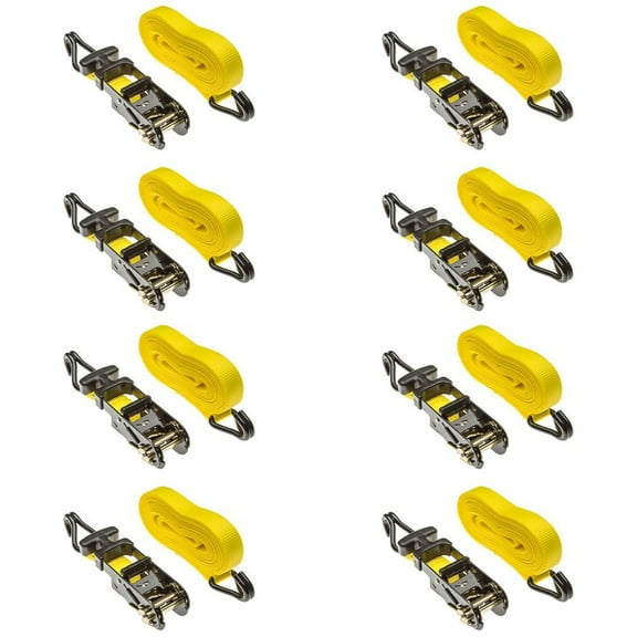 1-1/4in x 15' Ratchet Straps with J-Hooks - 8 Pack