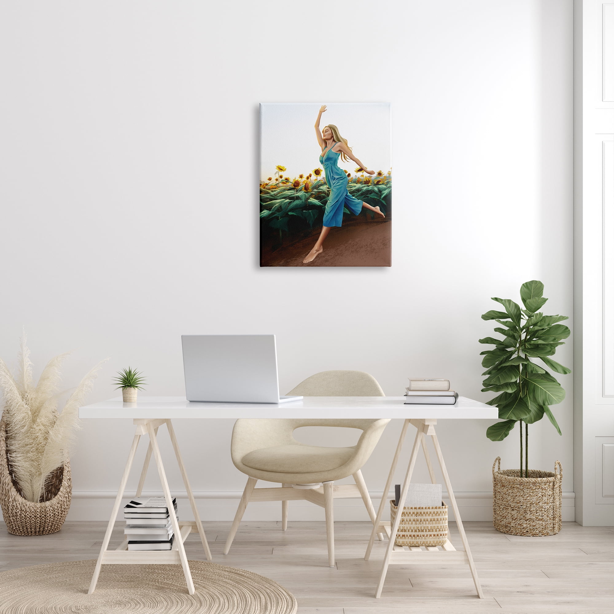 Stupell Industries Woman Running Through Rural Sunflower Meadow Field Painting Gallery Wrapped Canvas Print Wall Art, Design by Ziwei Li