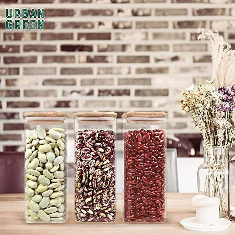 Glass Jar with Bamboo Lids Urban Green, Glass Airtight food Storage  Containers, Glass Canister set, Glass storage containers with lids, Flour  Jars