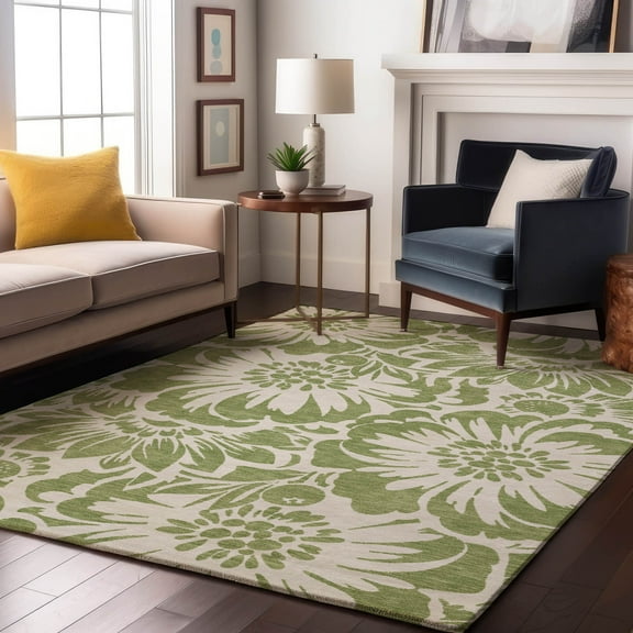 Addison Rugs Mayfield Washable Transitional Floral Aloe Rectangle Rug, 10' x 14'