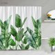 thumbnail image 1 of Cortina de ducha DEKAXID con diseño de hojas de palmera tropical, hojas de plantas verdes, calabaza, camión rojo, decoración navideña y de Halloween., 1 of 5