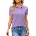 thumbnail image 6 of Womens Collared V Neck Basic Polo Shirts Short Sleeve Button Down Summer T-Shirt Golf Dressy Work Tops Light Purple 3XL, 6 of 6