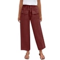 thumbnail image 2 of LEKWK Women's Wide Leg Linen Pants Drawstring Elastic Waist Casual Loose Trousers Breathable Summer Beach Wear Soft Button Pockets Daily Vacation Outfits, 2 of 7