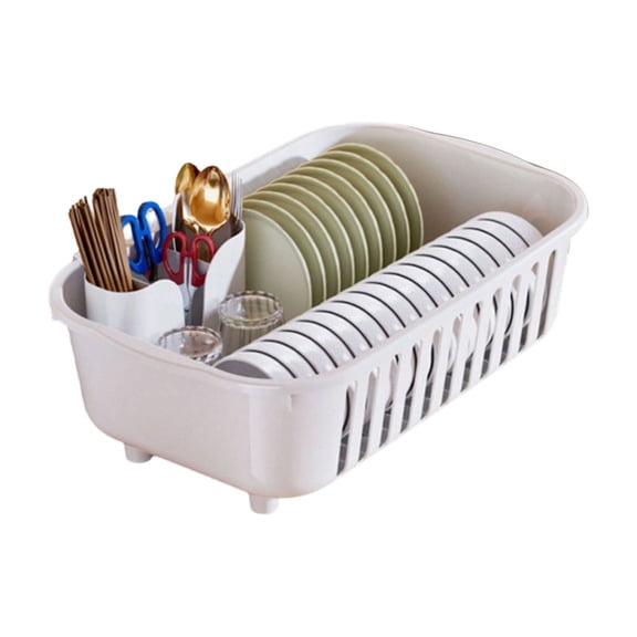 15.4" Multifunctional Countertop Dish Drying Rack, Plastic Drain Bowl Rack with Removable Chopstick Holder & Water Tray, Ideal for Plates Bowls Fruits & Vegetables, Fits Most Kitchen Decor Styles