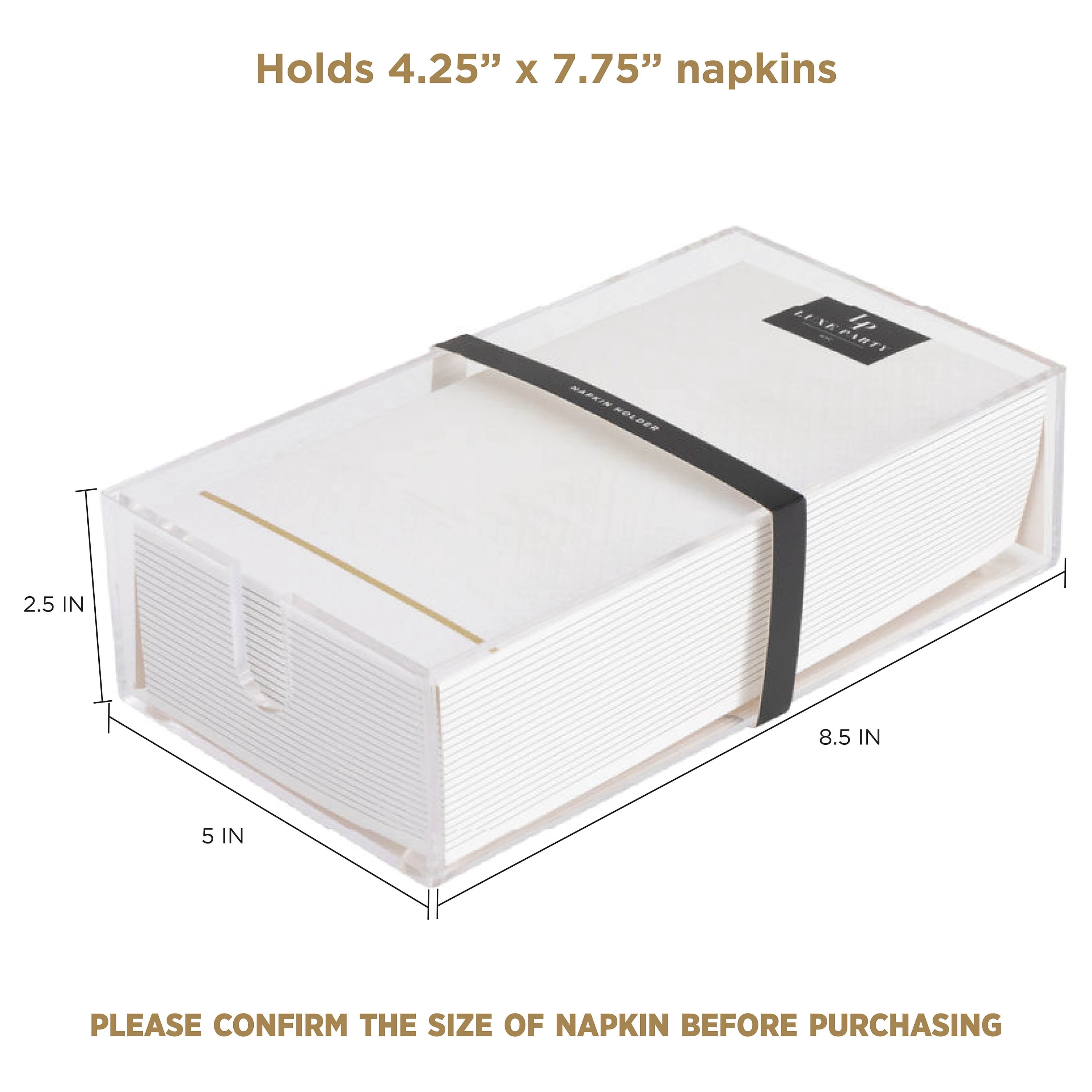 Luxe Party Acrylic Guest Napkin Holder in Clear, 2.44" x 8.74" x 5"