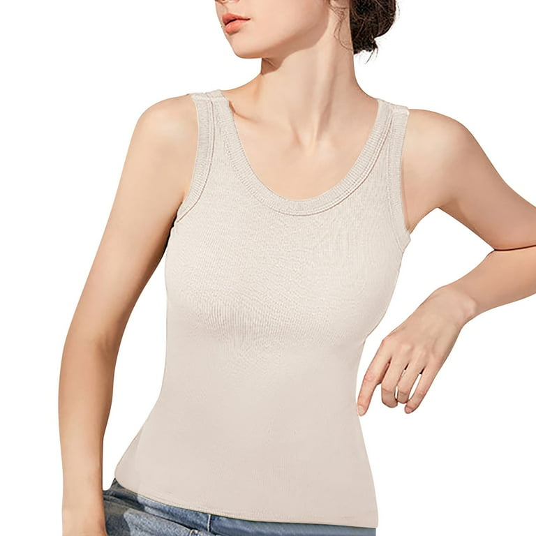 YOTMKGDO Tank Tops with Built In Bras Scoop Neck Suspended Vest with Chest Pad Women s Strapless Bra T Integrated Shirt with Chest Pad As A Base Sleeveless Beige XL Walmart