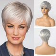 thumbnail image 1 of Pelucas de cabello humano gris plateado corto para mujer, peluca de corte pixie de cabello natural, liviana/transpirable/suave (color 101)-YGWL, 1 of 3