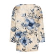 thumbnail image 4 of Womens 3/4 Sleeve Tops Square Neck Summer Shirts Blouses Buttons Pleated Floral Print Plus Size Tunic Tops Clearance, 4 of 5