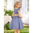 thumbnail image 4 of IBTOM CASTLE Kids Girls 1950s Retro Vintage Tea Party Bowknot Dress Short Puff Sleeve Contrast Panel Swing Party Dresses 9-10 Years Blue, 4 of 7