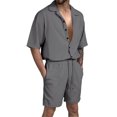 thumbnail image 3 of TRKIYQC Ropa casual de verano para hombre, camisa de solapa de manga corta sólida + pantalones cortos con cordón de cintura elástica, conjunto de chándal de 2 piezas TRKIYQC moda, 3 of 4