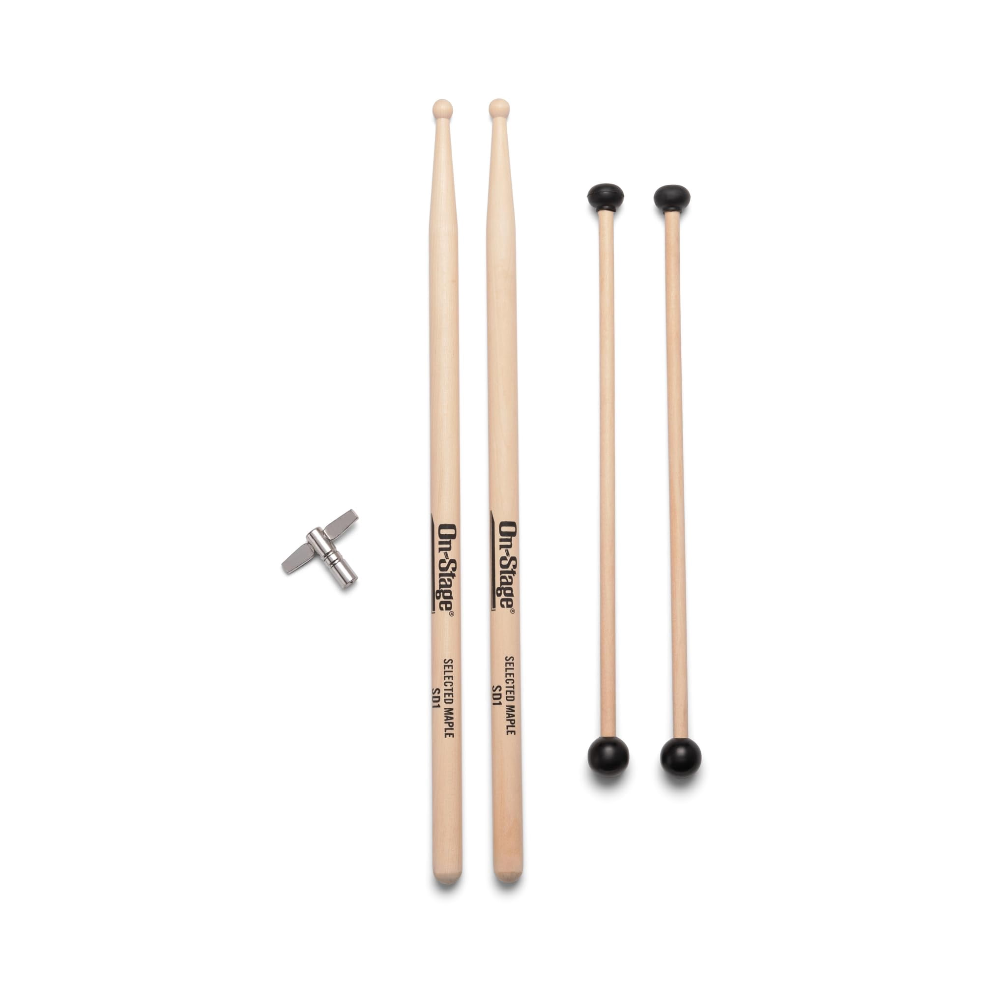 On-Stage Student Percussion Kit - Maple Drumsticks, Rubber Mallets, Chrome-Plated Drum Key, Educational Poster, Three-Pocket Bag