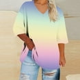 thumbnail image 2 of LEBONYARD Women's Trendy Plus Size V-Neck Gradient Color 3/4 Sleeve Comfy Loose Fitting Casual Daily Regular Pocket Pullover Blouses Shirts Tops, 2 of 5
