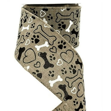 Kitty Paws And Fish Bones Wired Linen Ribbon, 2-1/2-inch, 10-yard...