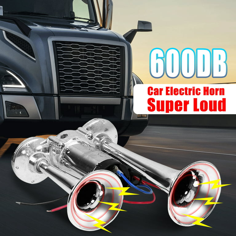 12V 600db Air Horn, Chrome Zinc Dual Trumpet Truck Air Horn Powerful Loud  for Truck Boat SUV Train 