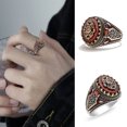 thumbnail image 3 of Meidiya Retro Luxury Natural Red Stone Turkish Finger Ring Vintage Two-tone Crown Ring Men Banquet Wedding Band Jewelry Gifts Valentine's Day Gift, 3 of 8