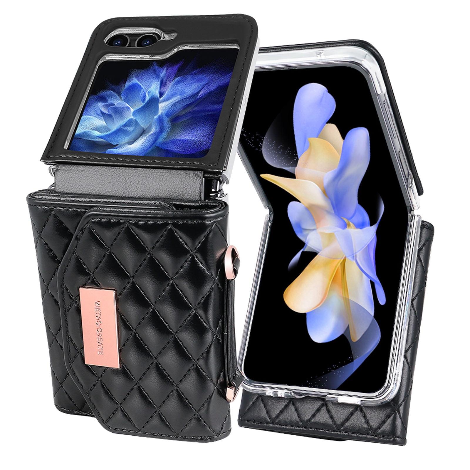for Samsung Galaxy Z Flip 6 Case with Card Slots, [Crossbody Strap] [RFID Blocking] Women Girls PU Leather Wallet Case Lanyard Crossbody Bag Phone Case for Samsung Galaxy Z Flip 6,Black