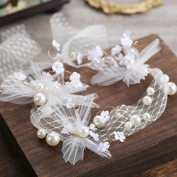 Milisten Pearl Flower Headwear White Wedding Hair Accessories For Women 1Pack 43.23X1.57X0.08in