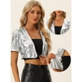 thumbnail image 2 of Encogimiento de Hombros de Lentejuelas para Chaquetas Recortadas con Purpurina Delantera Abierta de Manga Corta para Mujer Plata L, 2 of 6