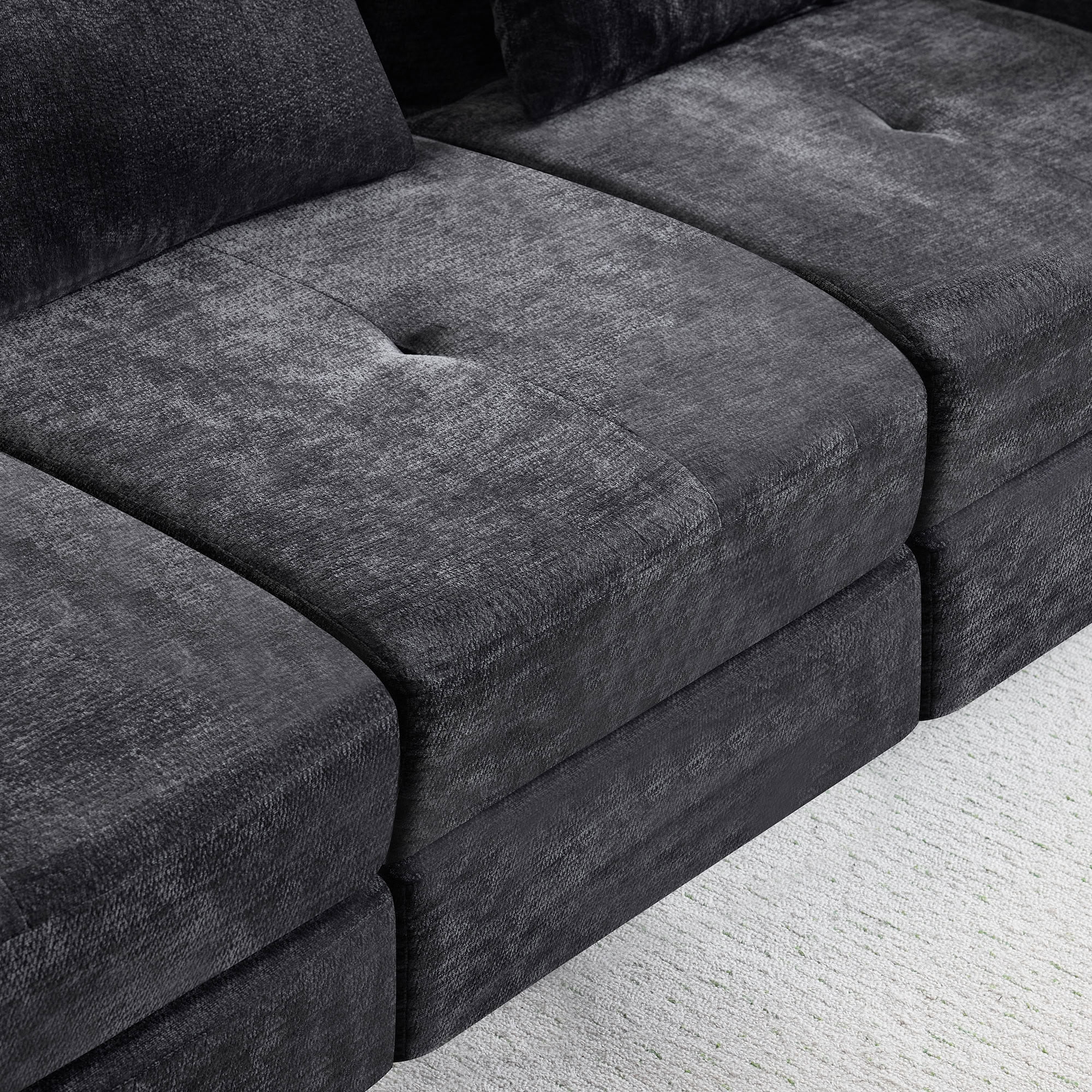 MAYEERTY 3-Seat Modular Cloud Sectional Sofa, Flannelette Upholstered Convertible Couch with Throw Pillows, No Assembly for Living Room Bedroom Entertainment Space