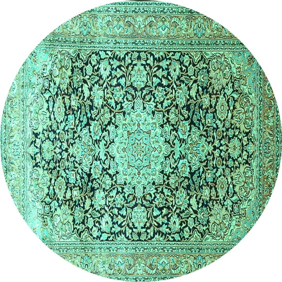 Ahgly Company Machine Washable Indoor Round Medallion Turquoise Blue Traditional Area Rugs, 7' Round