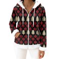 thumbnail image 2 of Women's Casual Fashion Long-Sleeve Zip-Up Fleece Hooded Cardigan with Christmas Print, Cozy and Warm for Winter Season,Vermilion,XL, 2 of 5