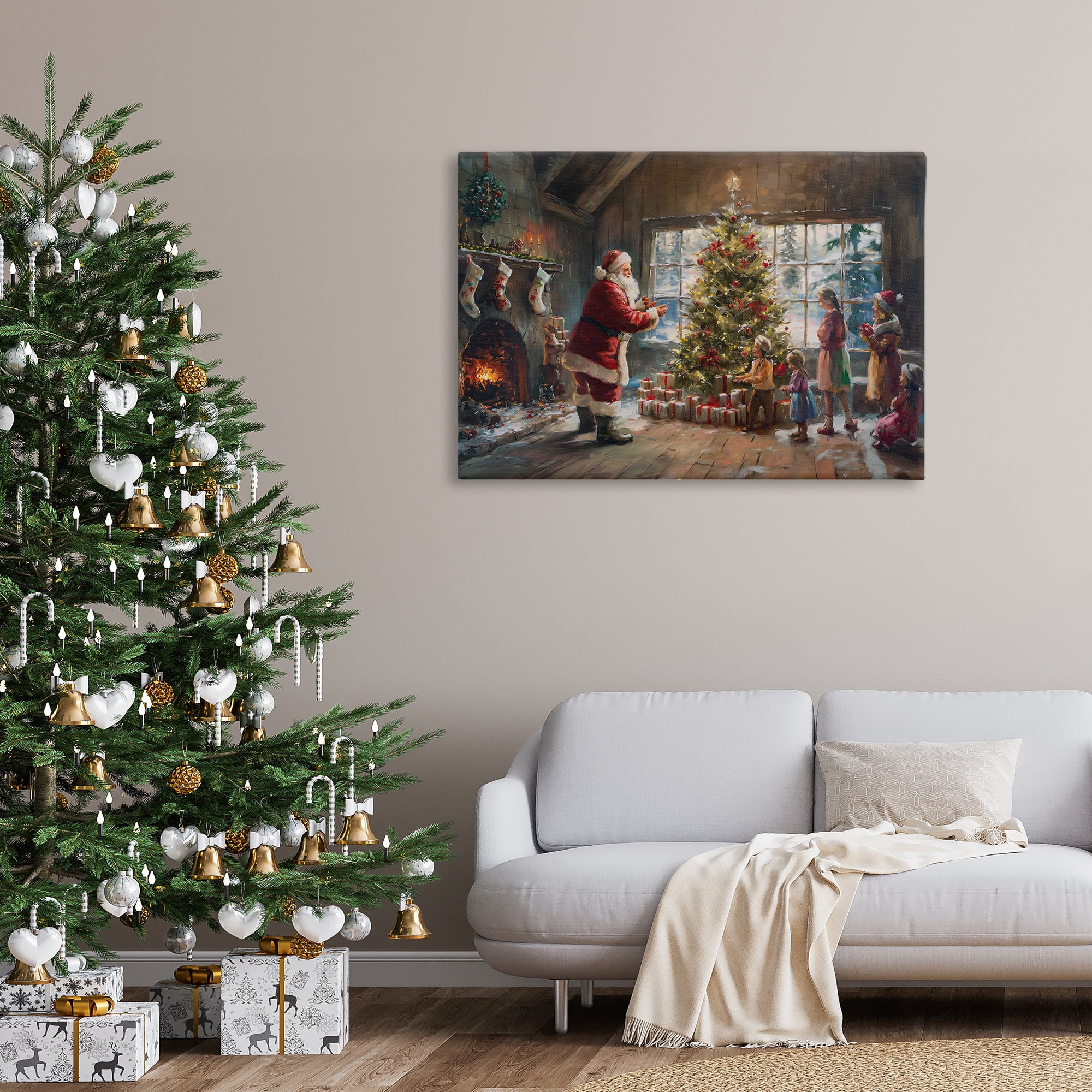 Stupell Industries Christmas Morning Family Holiday Painting Gallery Wrapped Canvas Art Prints Wall Art, 45 x 30