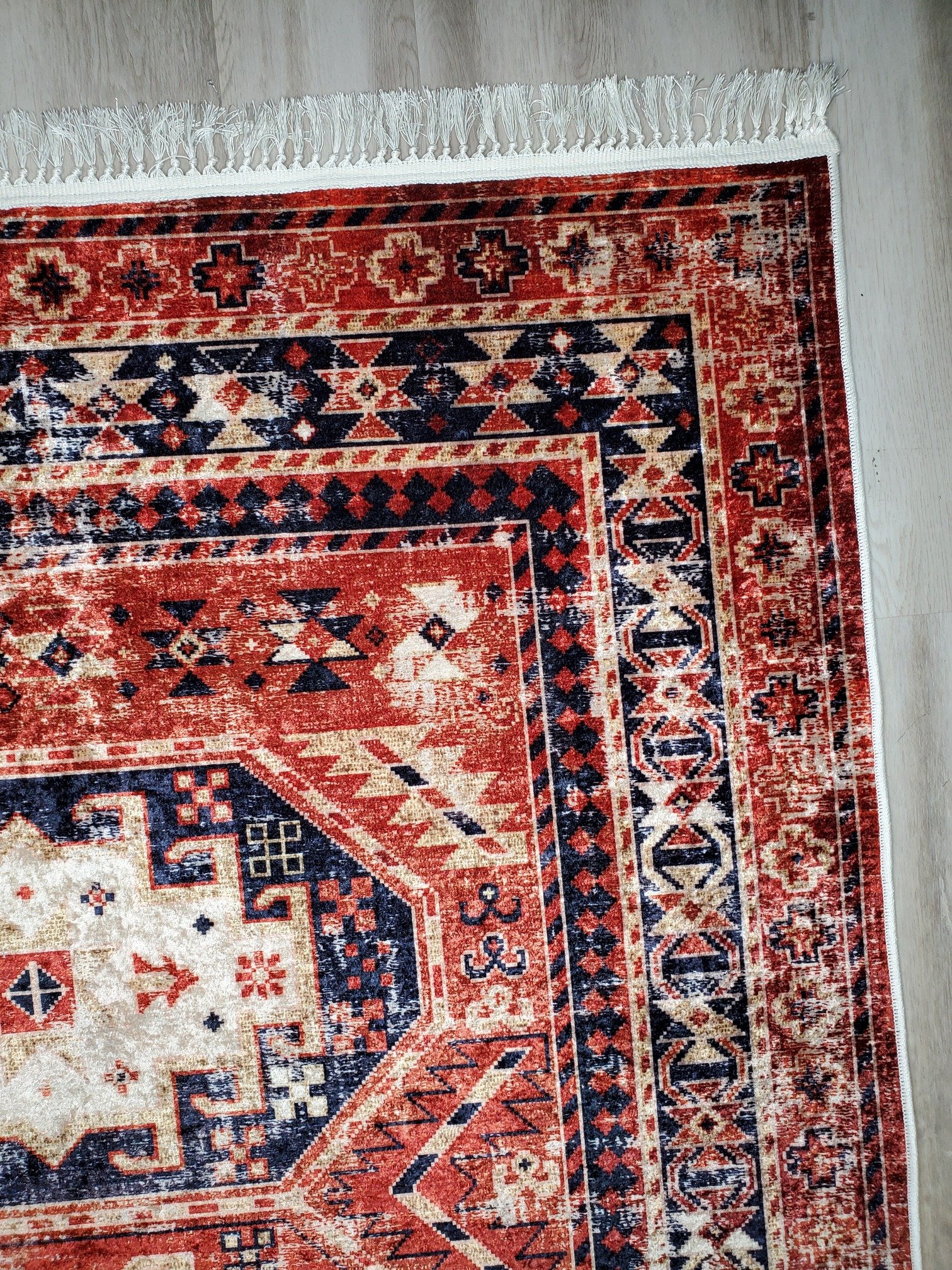 La Dole Rugs Red Blue Rustic Vintage Traditional Flat Pile Soft Light