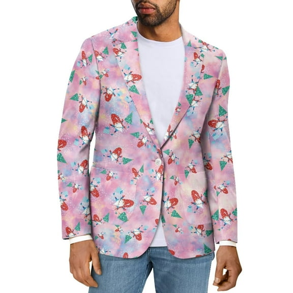 Uorisanigo Santa Claus Print Men's Casual Blazer Long Sleeve Comfortable Men's Casual Blazers Sport Coats One Button Stretch Sport Coat Jacket Fashion Size XS