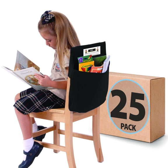 Seat Sack 17" Student Chair Pocket for Classrooms Black Pack of 25